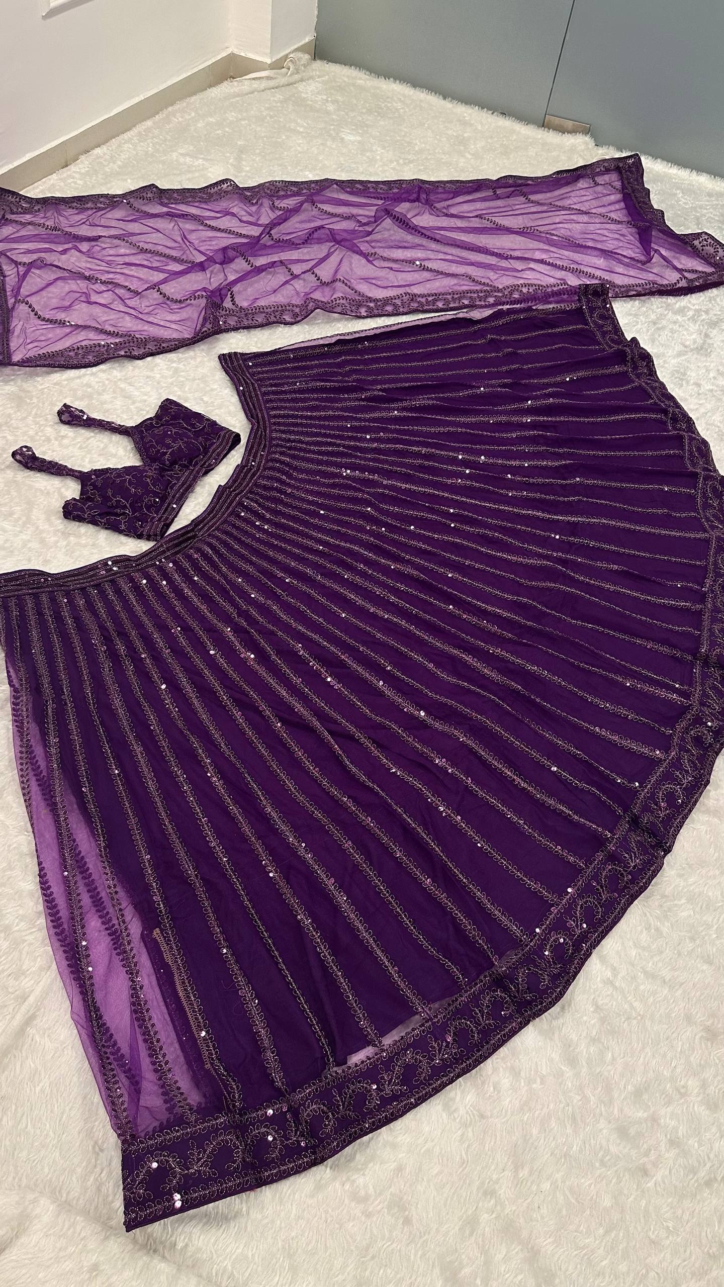 Purple Net Sequin & Dori Work Lehenga Choli with Dupatta | Party & Wedding Wear