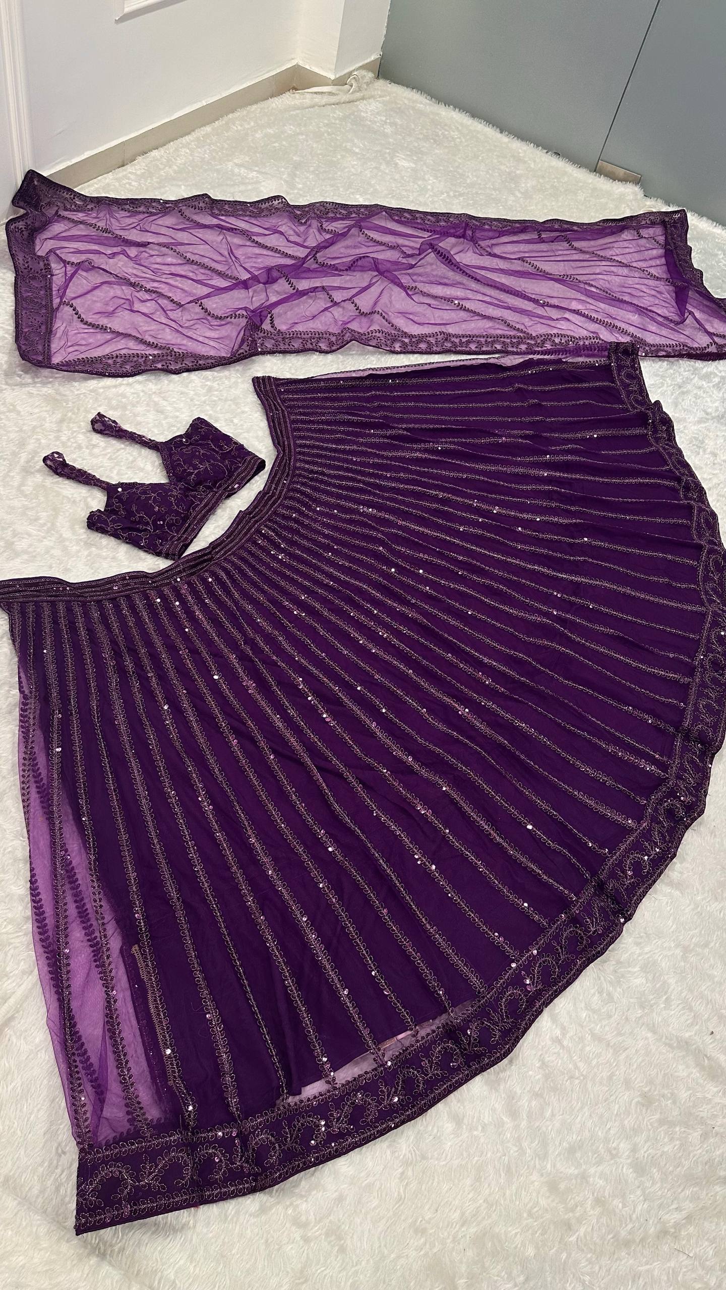 Purple Net Sequin & Dori Work Lehenga Choli with Dupatta | Party & Wedding Wear