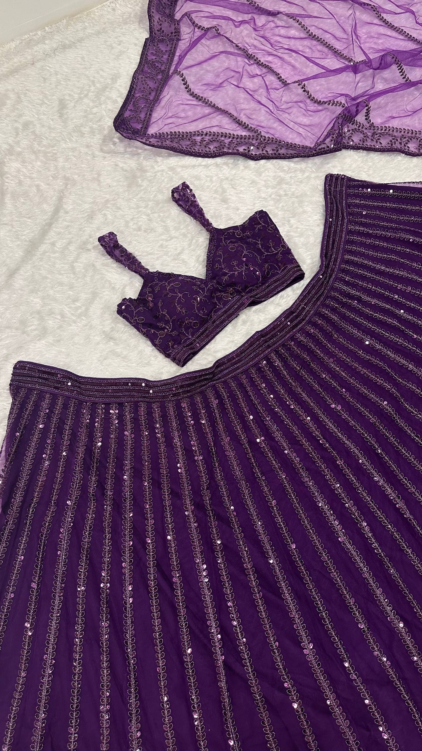 Purple Net Sequin & Dori Work Lehenga Choli with Dupatta | Party & Wedding Wear