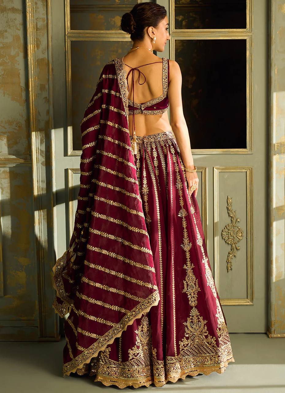 Kasturi Silk Lehenga Choli with Zari, Sequins & Dori Work – Bridal & Party Wear