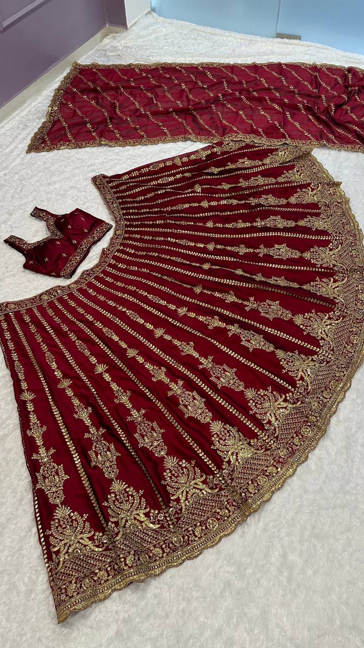 Kasturi Silk Lehenga Choli with Zari, Sequins & Dori Work – Bridal & Party Wear