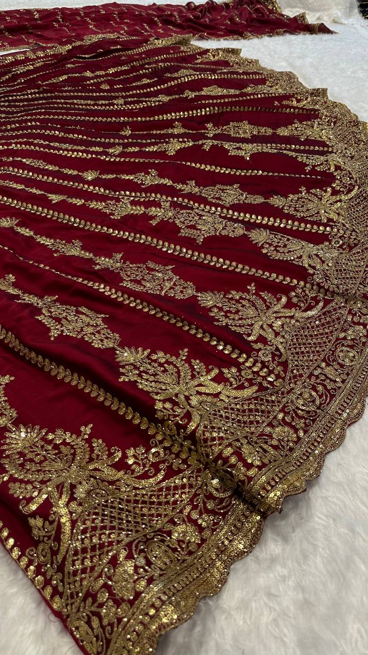 Kasturi Silk Lehenga Choli with Zari, Sequins & Dori Work – Bridal & Party Wear