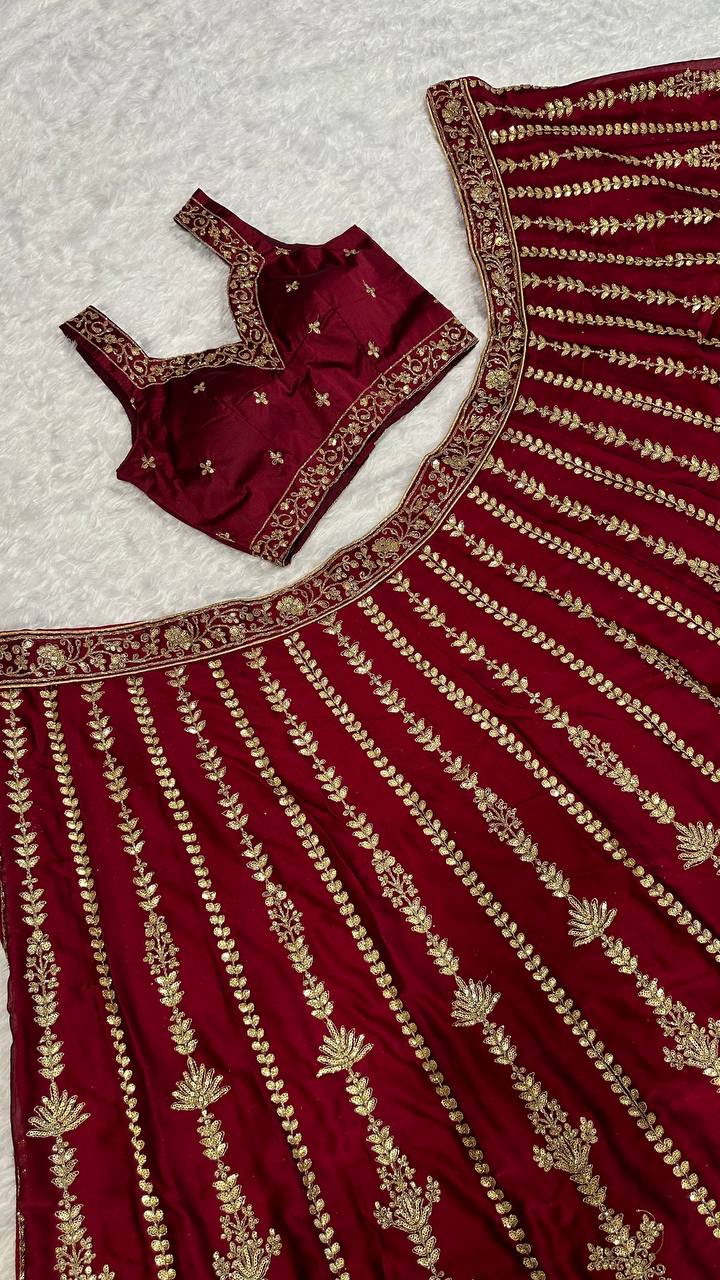 Kasturi Silk Lehenga Choli with Zari, Sequins & Dori Work – Bridal & Party Wear