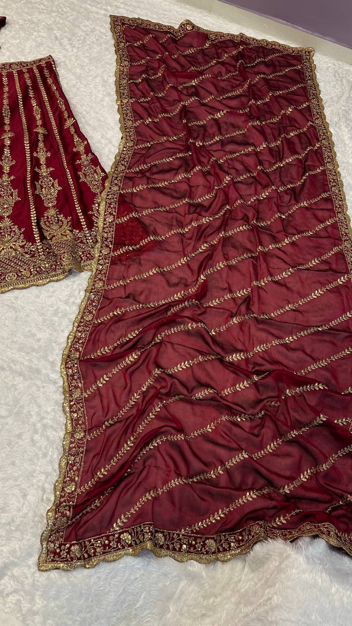 Kasturi Silk Lehenga Choli with Zari, Sequins & Dori Work – Bridal & Party Wear