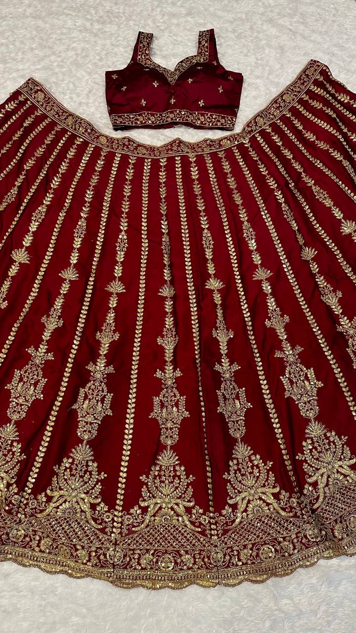 Kasturi Silk Lehenga Choli with Zari, Sequins & Dori Work – Bridal & Party Wear
