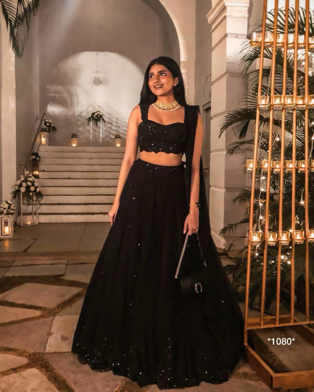 Black Georgette Lehenga with Sequins & Thread Work | Banglori Satin Blouse & Dupatta | Party Wear Lehenga Choli Set