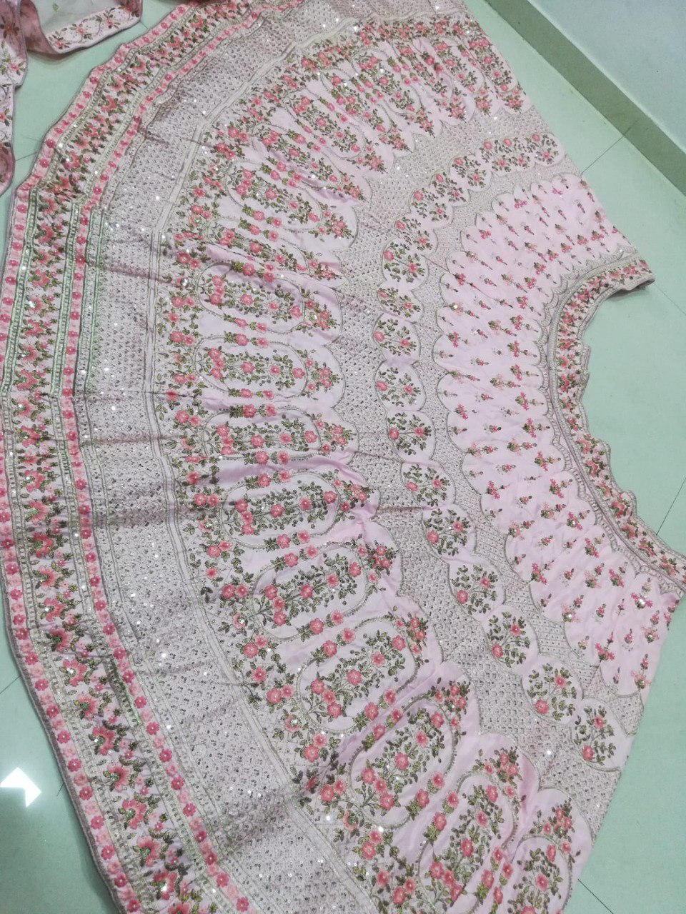 Baby Pink Silk Lehenga Choli Set with Sequins & Thread Embroidery | Made To Measure Wedding Wear