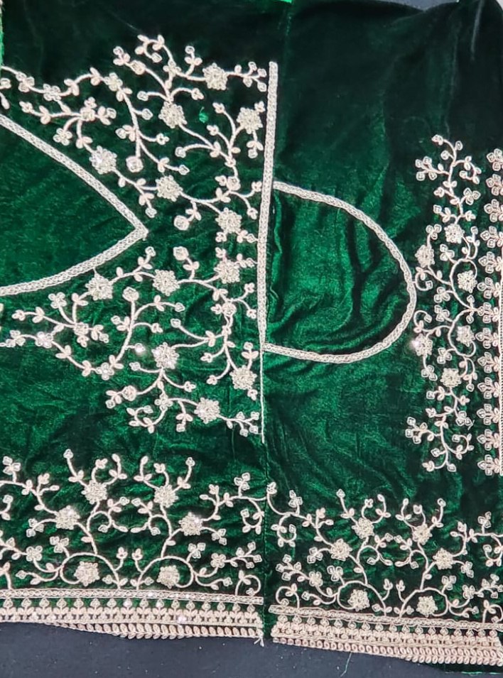 Bottle Green Velvet Lehenga Choli Set with Sequin & Zari Embroidery | made To mMeasure Bridal Wear (Copy)