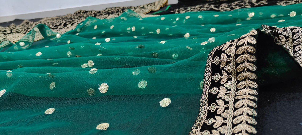 Bottle Green Velvet Lehenga Choli Set with Sequin & Zari Embroidery | made To mMeasure Bridal Wear (Copy)