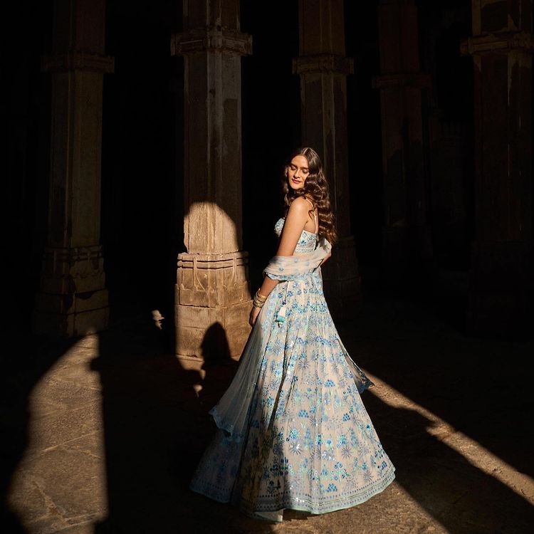 Multi-Color Georgette Lehenga Set with Sequin & Thread Embroidery | Semi-Stitched Festive Wear