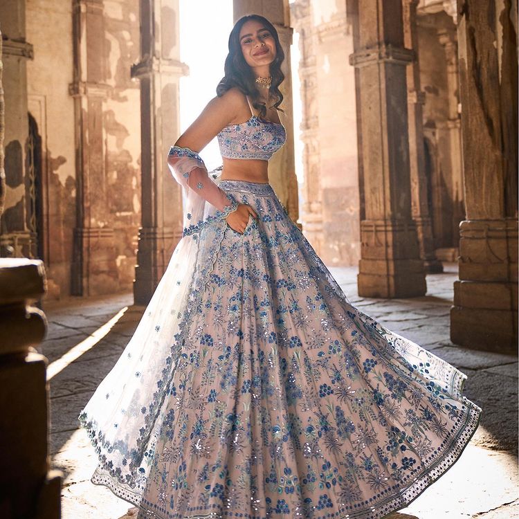 Multi-Color Georgette Lehenga Set with Sequin & Thread Embroidery | Semi-Stitched Festive Wear