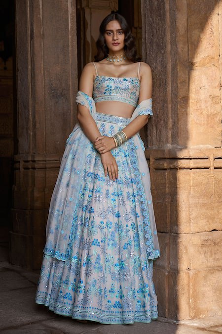 Multi-Color Georgette Lehenga Set with Sequin & Thread Embroidery | Semi-Stitched Festive Wear