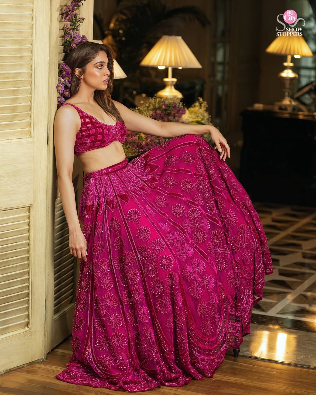 Hot Pink Kasturi Silk Lehenga Choli with Velvet Blouse & Net Dupatta | Heavy Thread, Sequins & Dori Work | Bridal & Party Wear