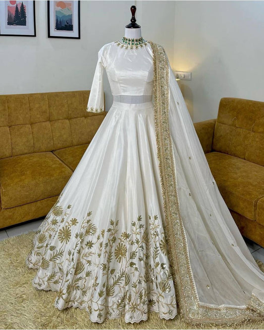 Premium Slub Silk Lehenga Choli with Dupatta – Zari & Sequins Work