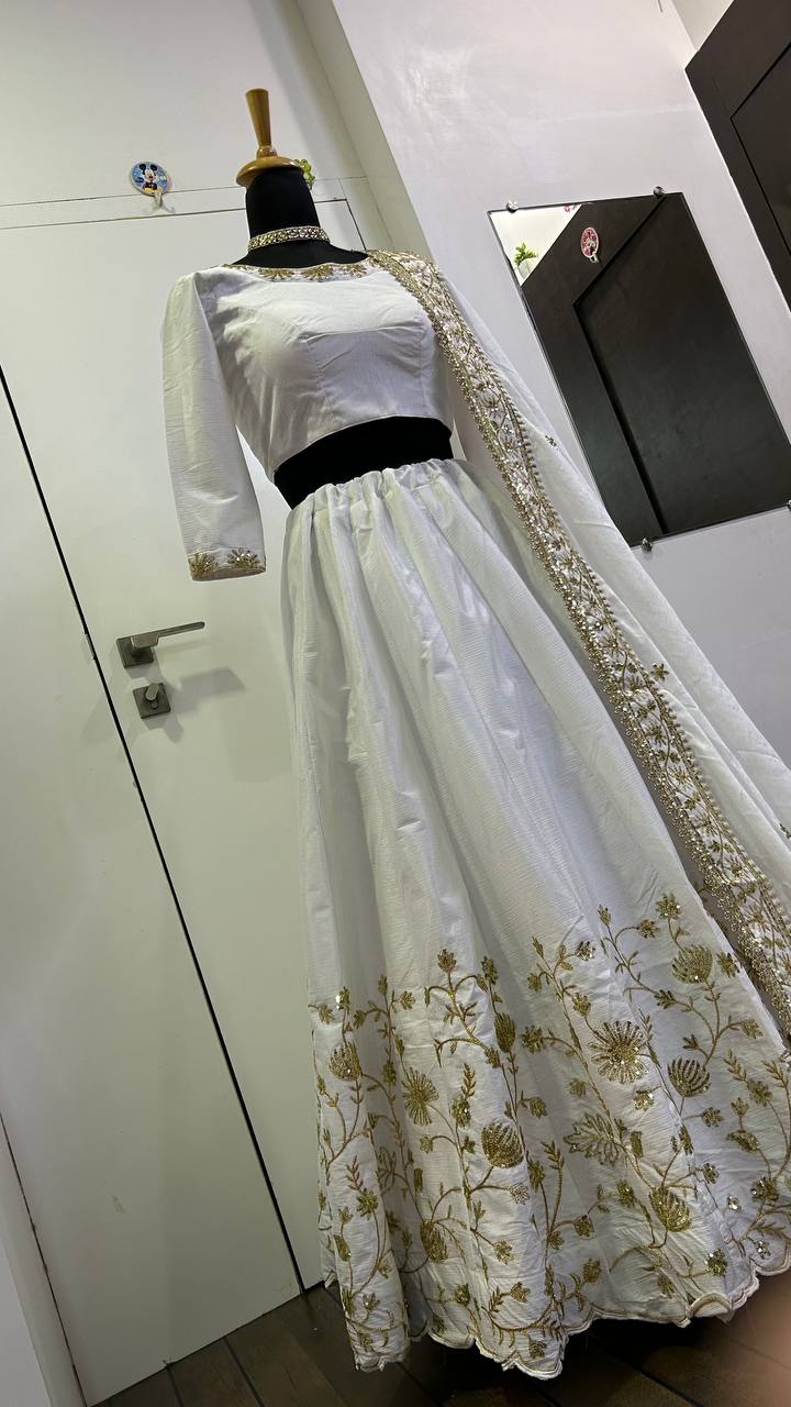 Premium Slub Silk Lehenga Choli with Dupatta – Zari & Sequins Work