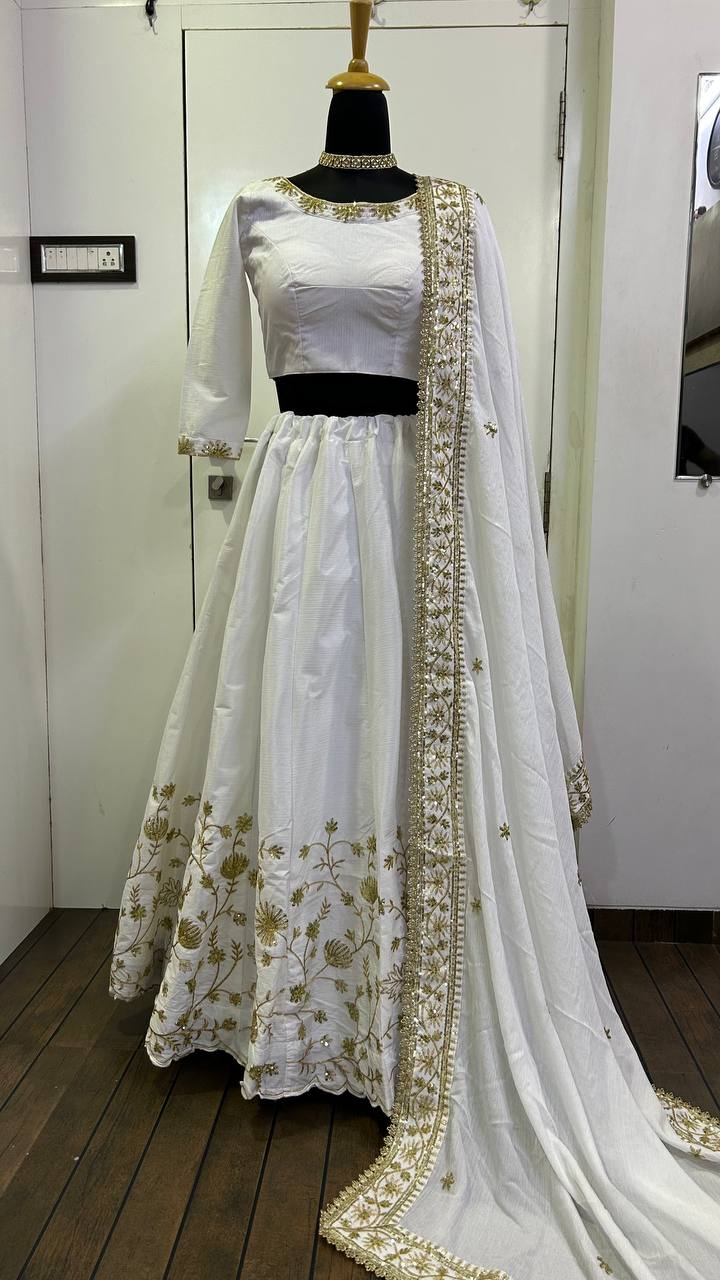 Premium Slub Silk Lehenga Choli with Dupatta – Zari & Sequins Work