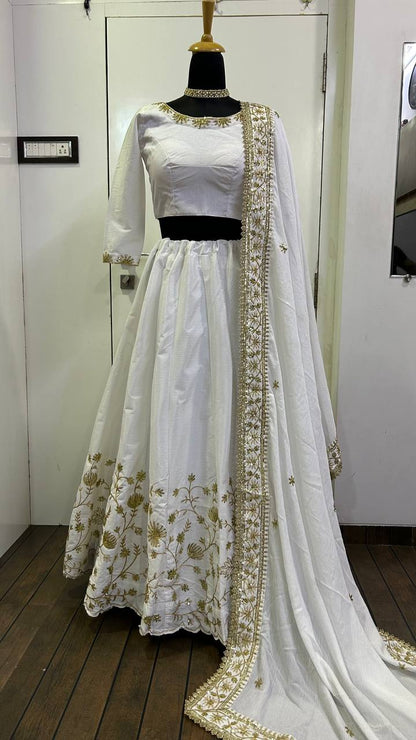 Premium Slub Silk Lehenga Choli with Dupatta – Zari & Sequins Work
