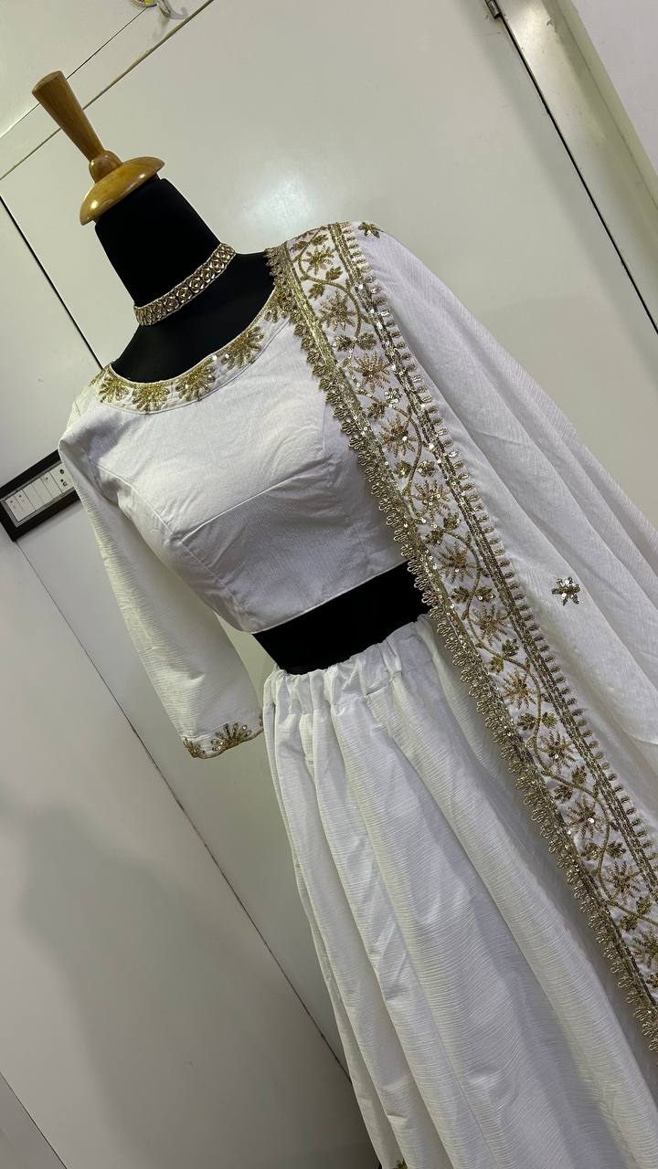 Premium Slub Silk Lehenga Choli with Dupatta – Zari & Sequins Work