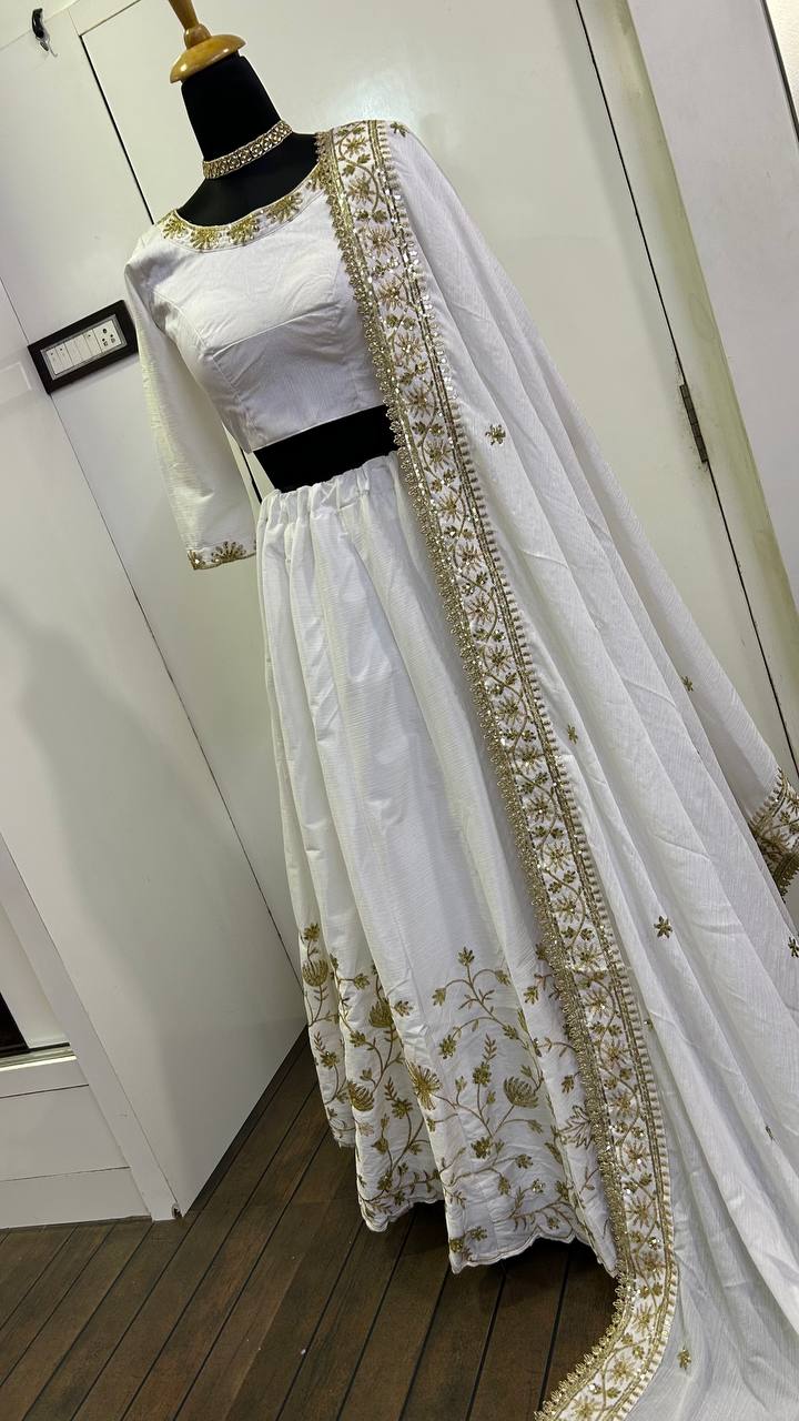 Premium Slub Silk Lehenga Choli with Dupatta – Zari & Sequins Work