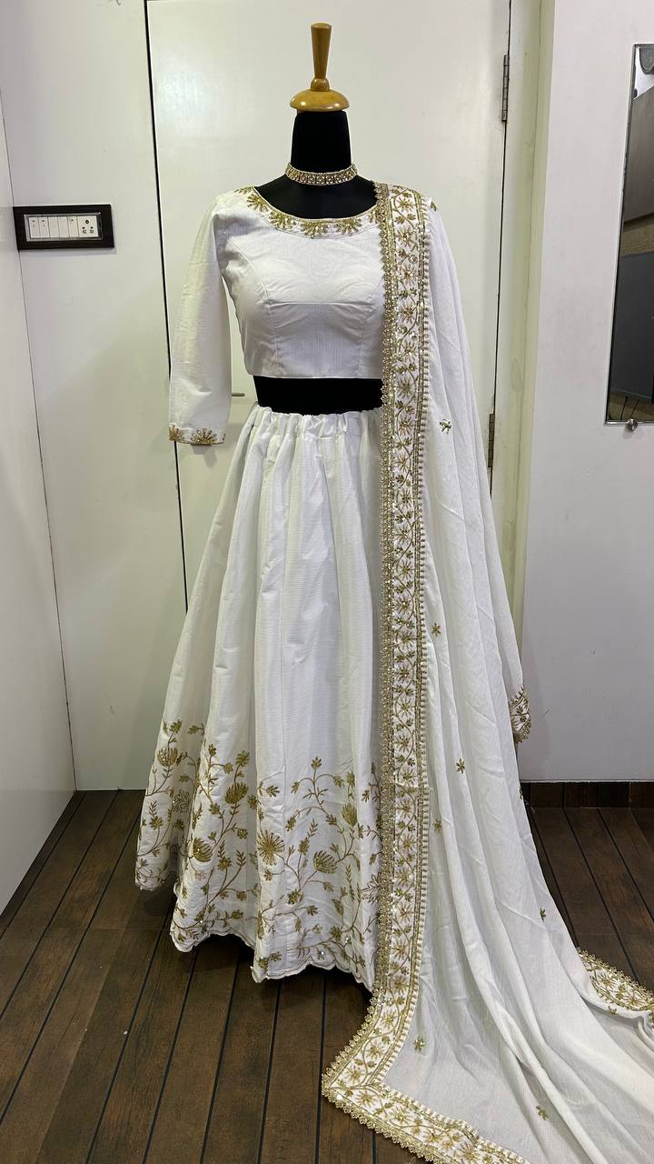 Premium Slub Silk Lehenga Choli with Dupatta – Zari & Sequins Work