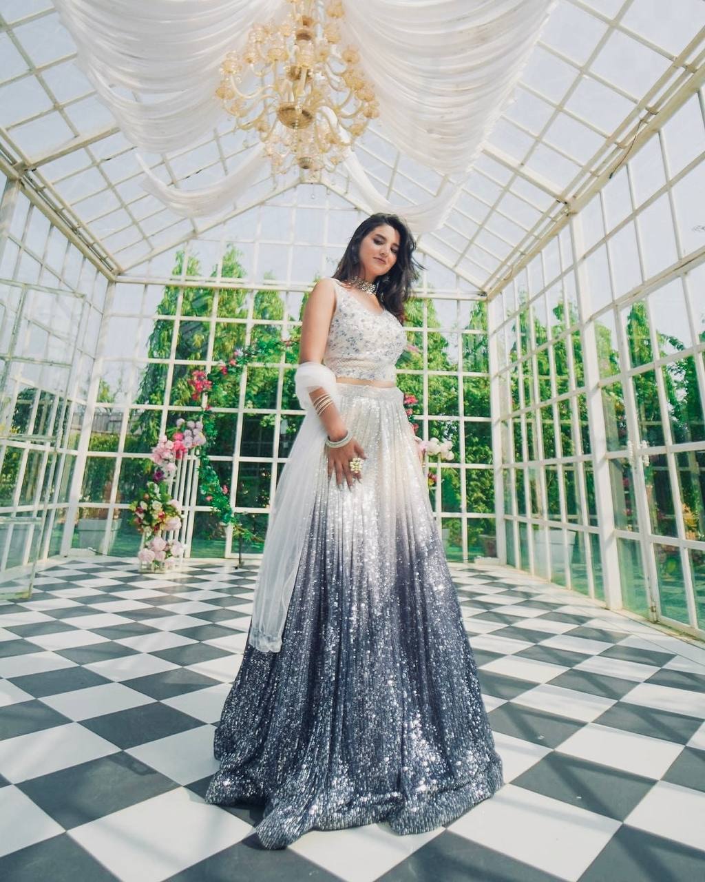 Shaded Georgette Silk Lehenga Choli with Sequins & Dori Work