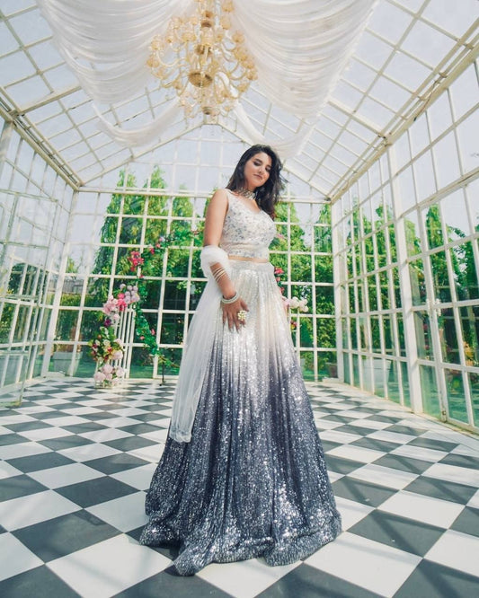 Shaded Georgette Silk Lehenga Choli with Sequins & Dori Work