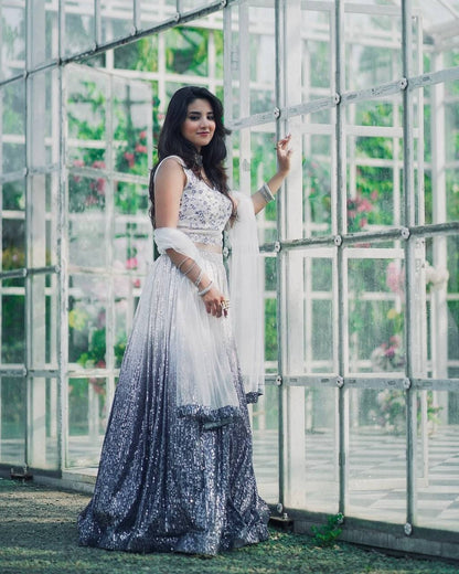 Shaded Georgette Silk Lehenga Choli with Sequins & Dori Work
