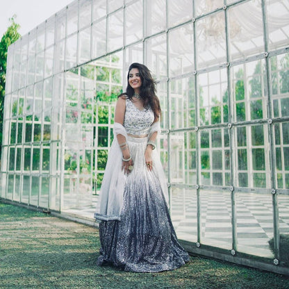 Shaded Georgette Silk Lehenga Choli with Sequins & Dori Work