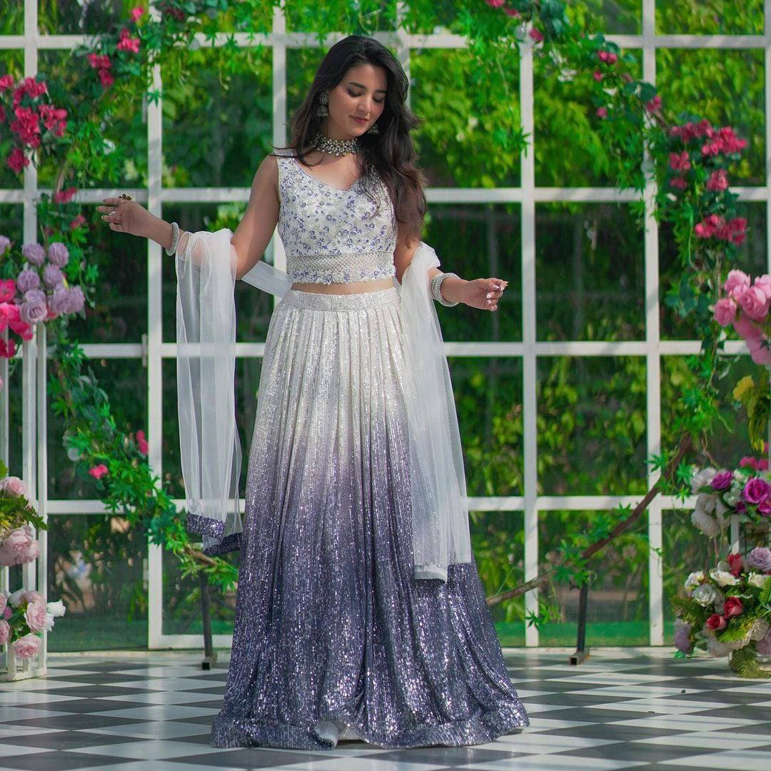Shaded Georgette Silk Lehenga Choli with Sequins & Dori Work