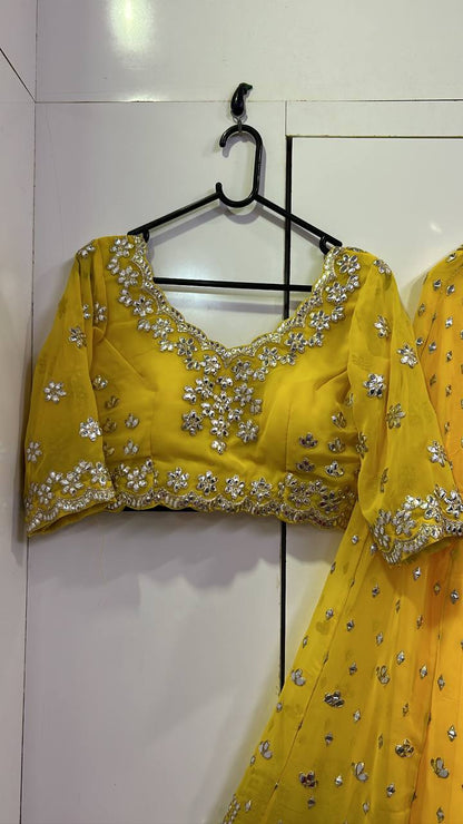 Yellow Georgette Lehenga Choli with Paper Mirror Work | Bridal & Party Wear Lehenga Set with Dupatta