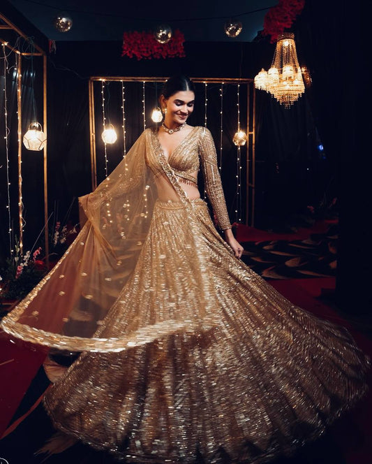 Kasturi Silk Georgette Lehenga Choli with Sequins & Dori Work | 4.5m Flair | Net Dupatta | Ready to Ship