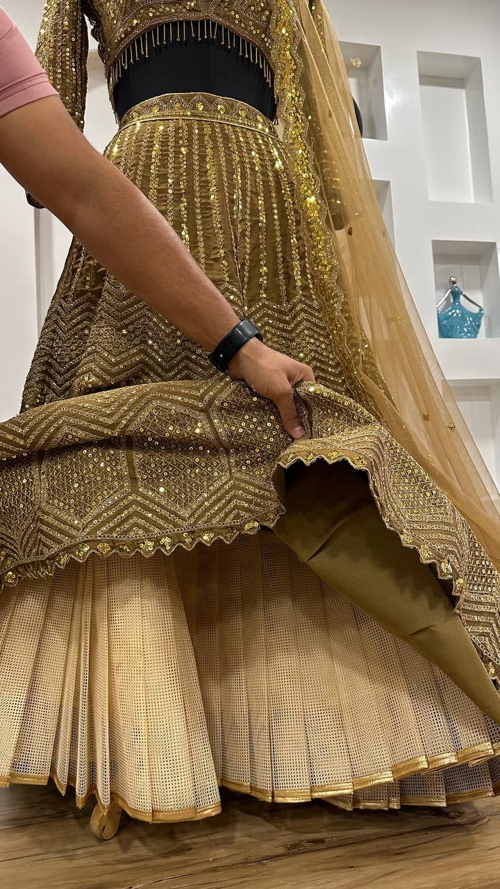 Kasturi Silk Georgette Lehenga Choli with Sequins & Dori Work | 4.5m Flair | Net Dupatta | Ready to Ship