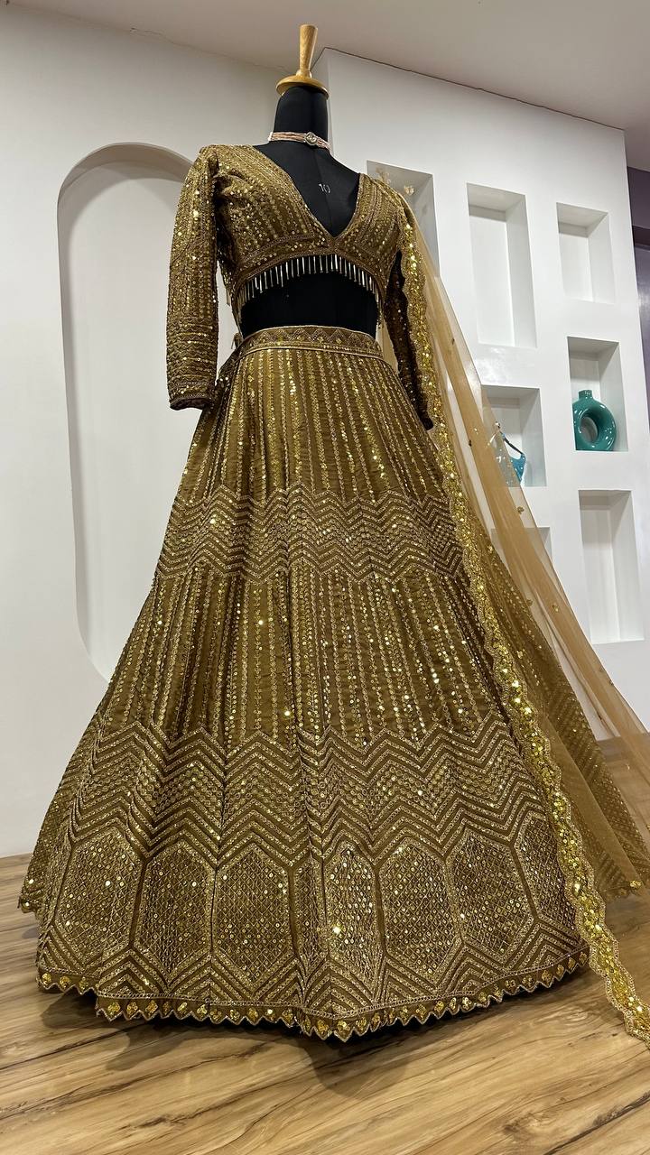 Kasturi Silk Georgette Lehenga Choli with Sequins & Dori Work | 4.5m Flair | Net Dupatta | Ready to Ship