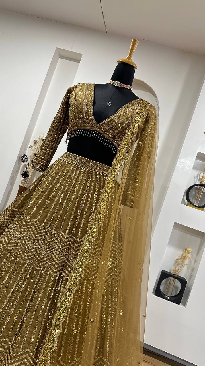 Kasturi Silk Georgette Lehenga Choli with Sequins & Dori Work | 4.5m Flair | Net Dupatta | Ready to Ship