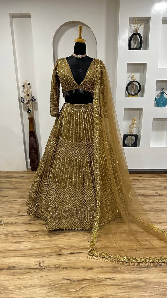 Kasturi Silk Georgette Lehenga Choli with Sequins & Dori Work | 4.5m Flair | Net Dupatta | Ready to Ship