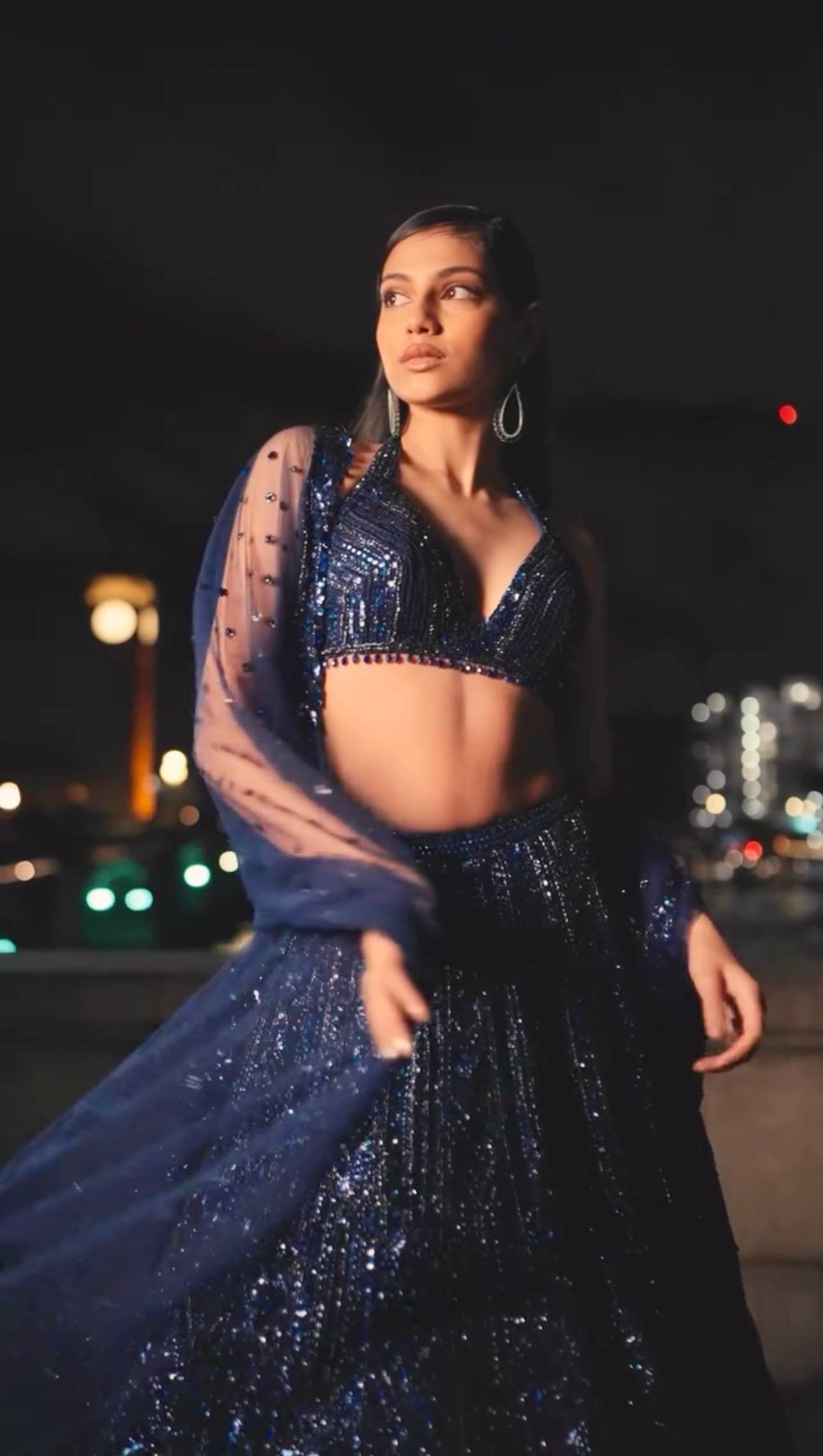 Navy Blue Net Sequin & Dori Work Lehenga Choli with Dupatta | Designer Party & Wedding Wear