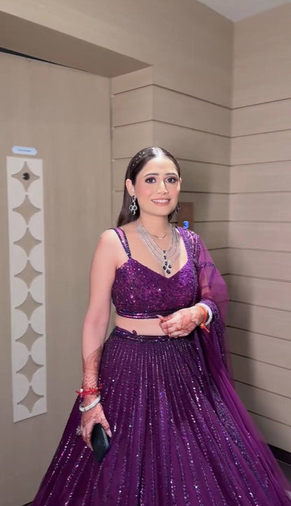 Purple Net Sequin & Dori Work Lehenga Choli with Dupatta | Party & Wedding Wear
