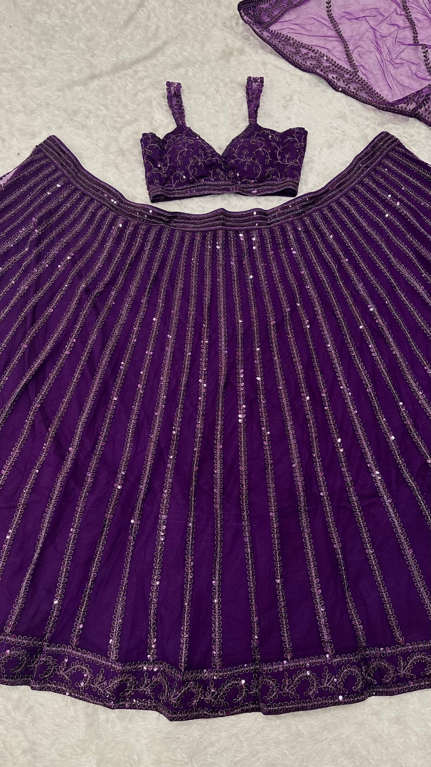 Purple Net Sequin & Dori Work Lehenga Choli with Dupatta | Party & Wedding Wear