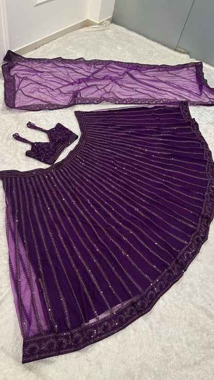 Purple Net Sequin & Dori Work Lehenga Choli with Dupatta | Party & Wedding Wear