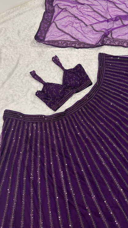 Purple Net Sequin & Dori Work Lehenga Choli with Dupatta | Party & Wedding Wear