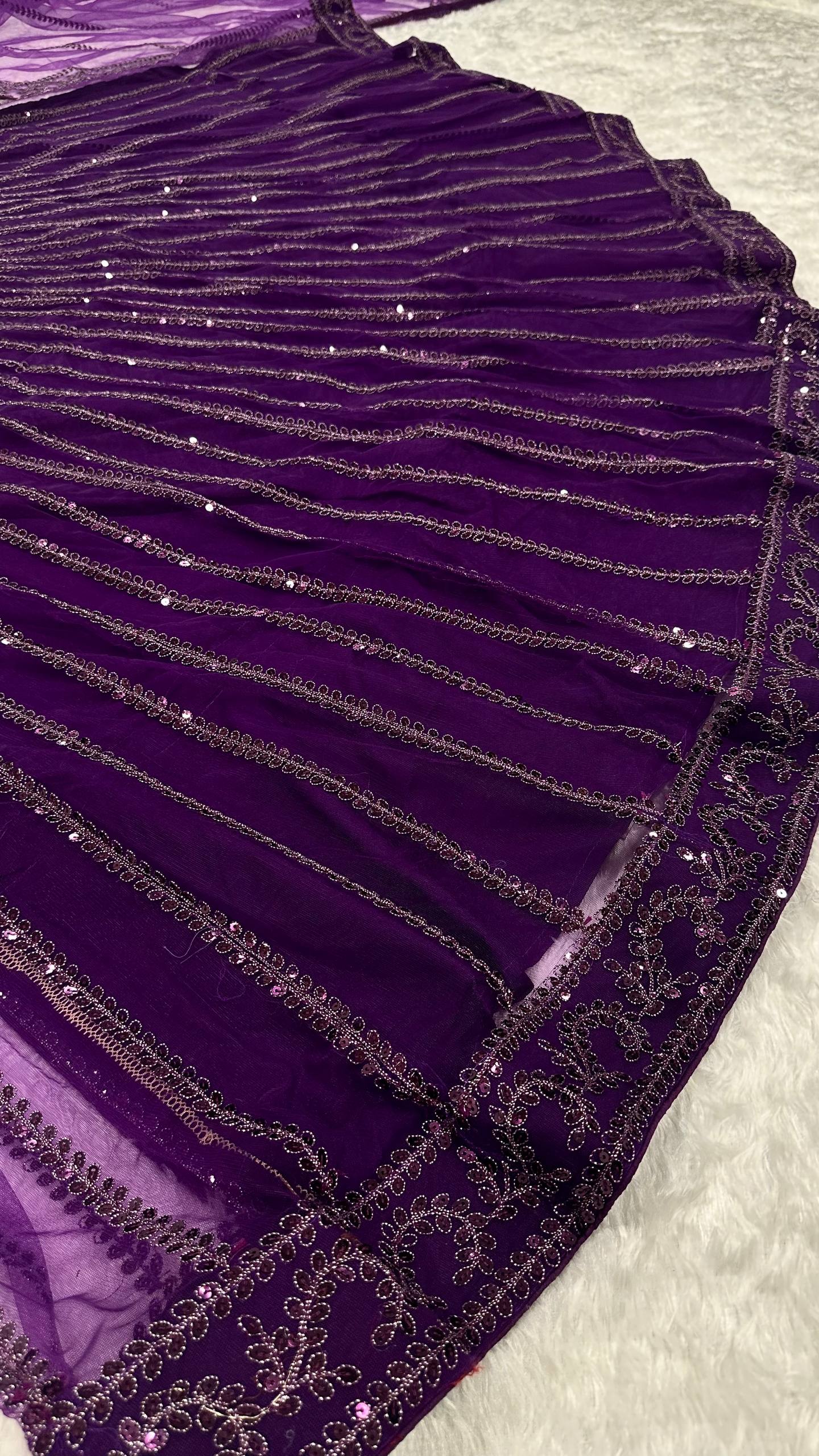 Purple Net Sequin & Dori Work Lehenga Choli with Dupatta | Party & Wedding Wear