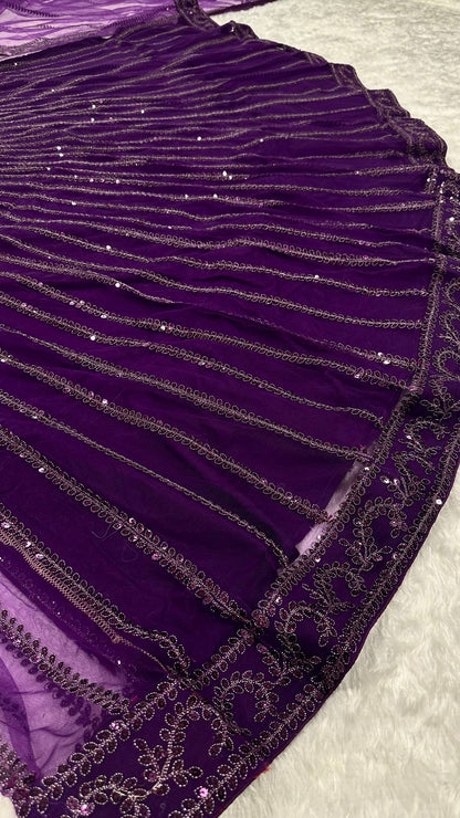 Purple Net Sequin & Dori Work Lehenga Choli with Dupatta | Party & Wedding Wear
