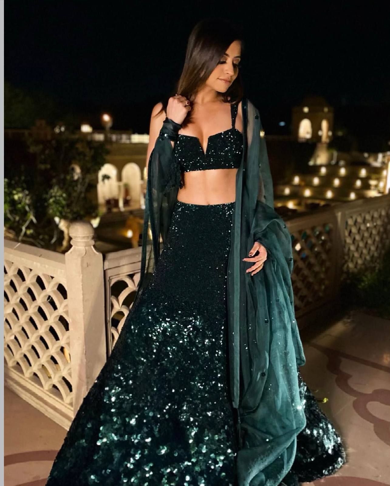 Black Georgette Sequin Lehenga Choli with Velvet Border Dupatta | Party & Reception Wear