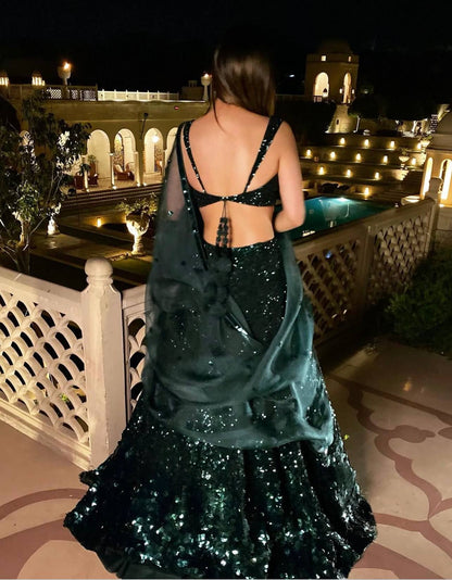 Black Georgette Sequin Lehenga Choli with Velvet Border Dupatta | Party & Reception Wear