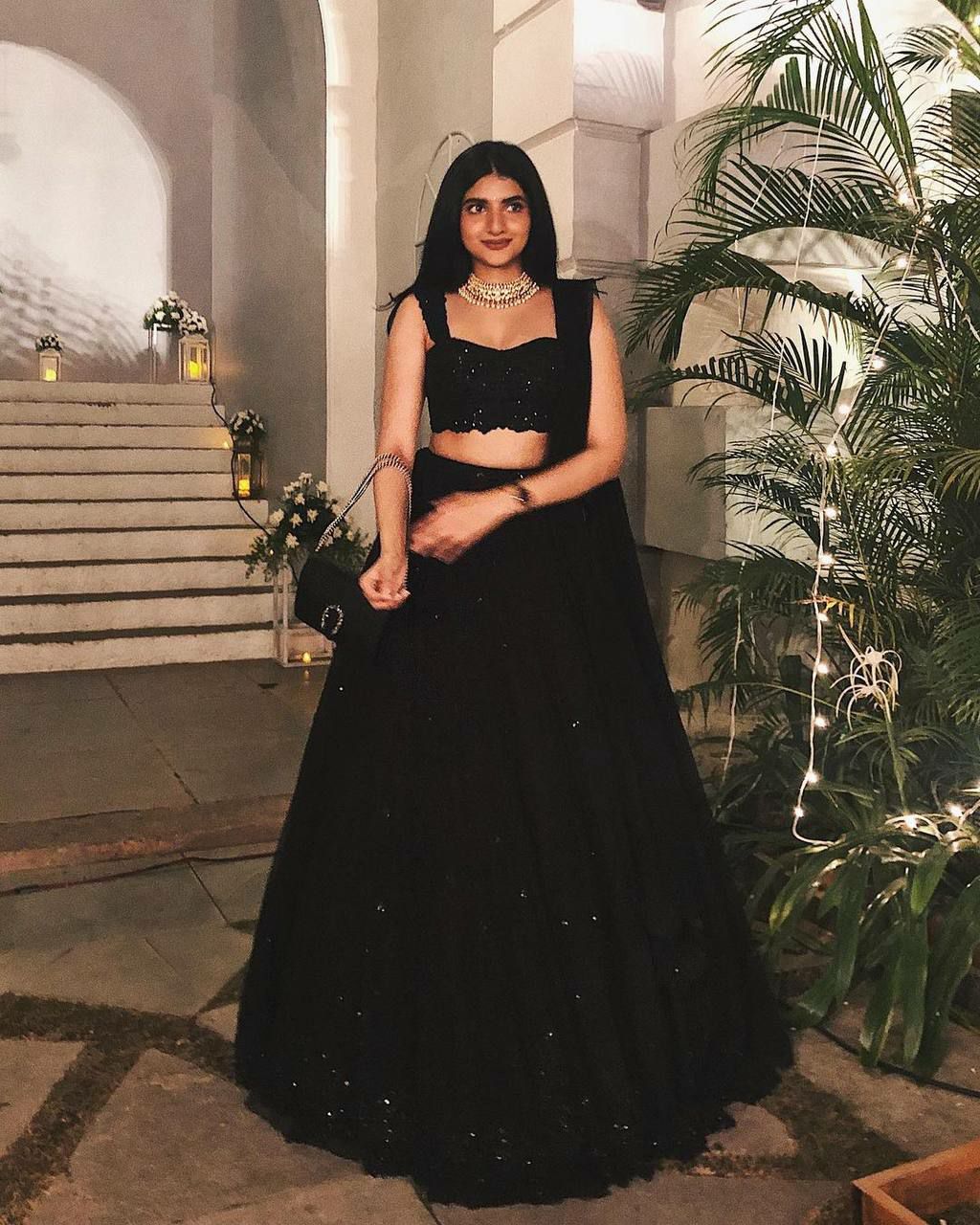 Black Georgette Lehenga with Sequins & Thread Work | Banglori Satin Blouse & Dupatta | Party Wear Lehenga Choli Set