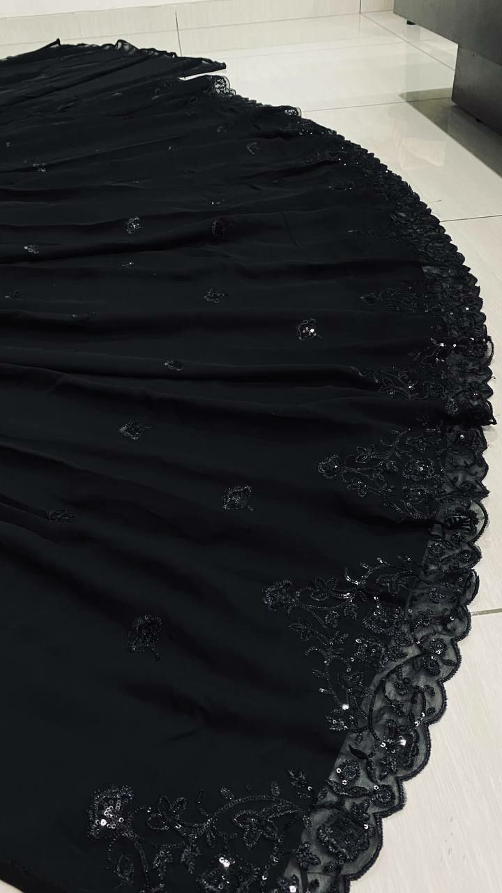 Black Georgette Lehenga with Sequins & Thread Work | Banglori Satin Blouse & Dupatta | Party Wear Lehenga Choli Set