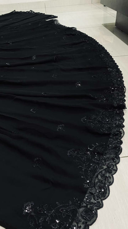 Black Georgette Lehenga with Sequins & Thread Work | Banglori Satin Blouse & Dupatta | Party Wear Lehenga Choli Set
