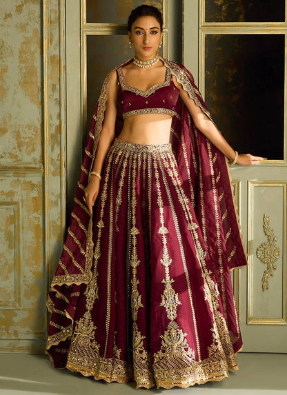 Kasturi Silk Lehenga Choli with Zari, Sequins & Dori Work – Bridal & Party Wear