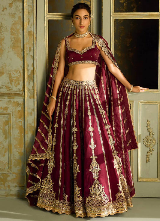 Kasturi Silk Lehenga Choli with Zari, Sequins & Dori Work – Bridal & Party Wear