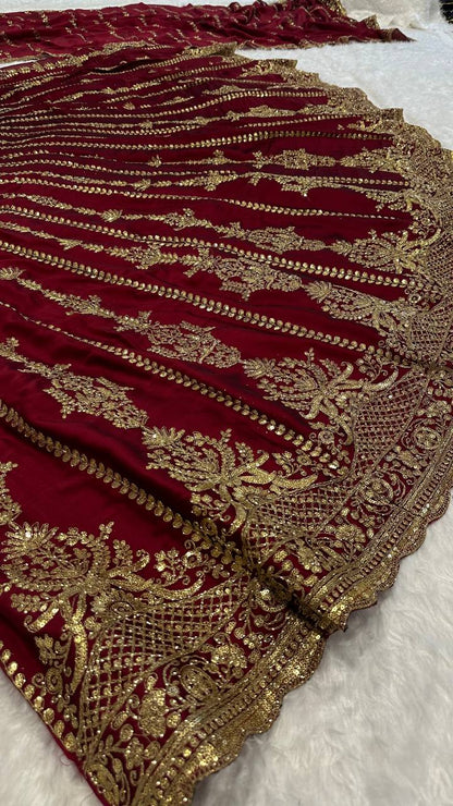 Kasturi Silk Lehenga Choli with Zari, Sequins & Dori Work – Bridal & Party Wear